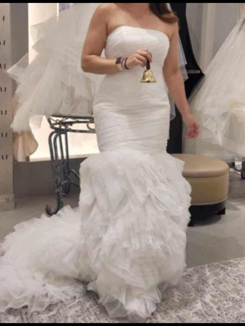 Strapless White Ruffled Mermaid Wedding Gown
